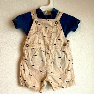 Carter's Cream Overalls with Navy whale print and matching navy polo size 6M